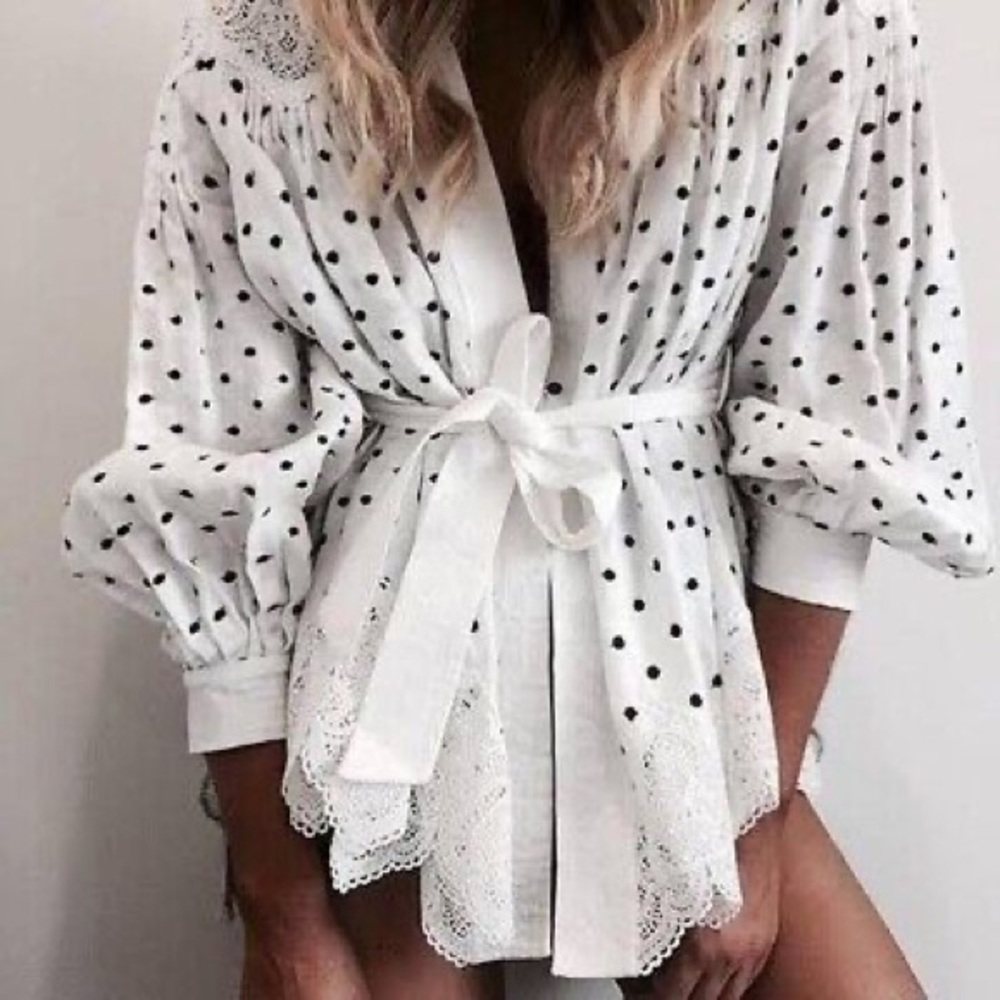 Zimmermann White and Black Polka Dot Blouse